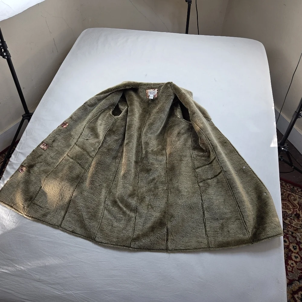 Chico’s Patchwork Tapestry‎ Coat Size 2 (L) Faux Fur Lined Boho Artsy Jacket